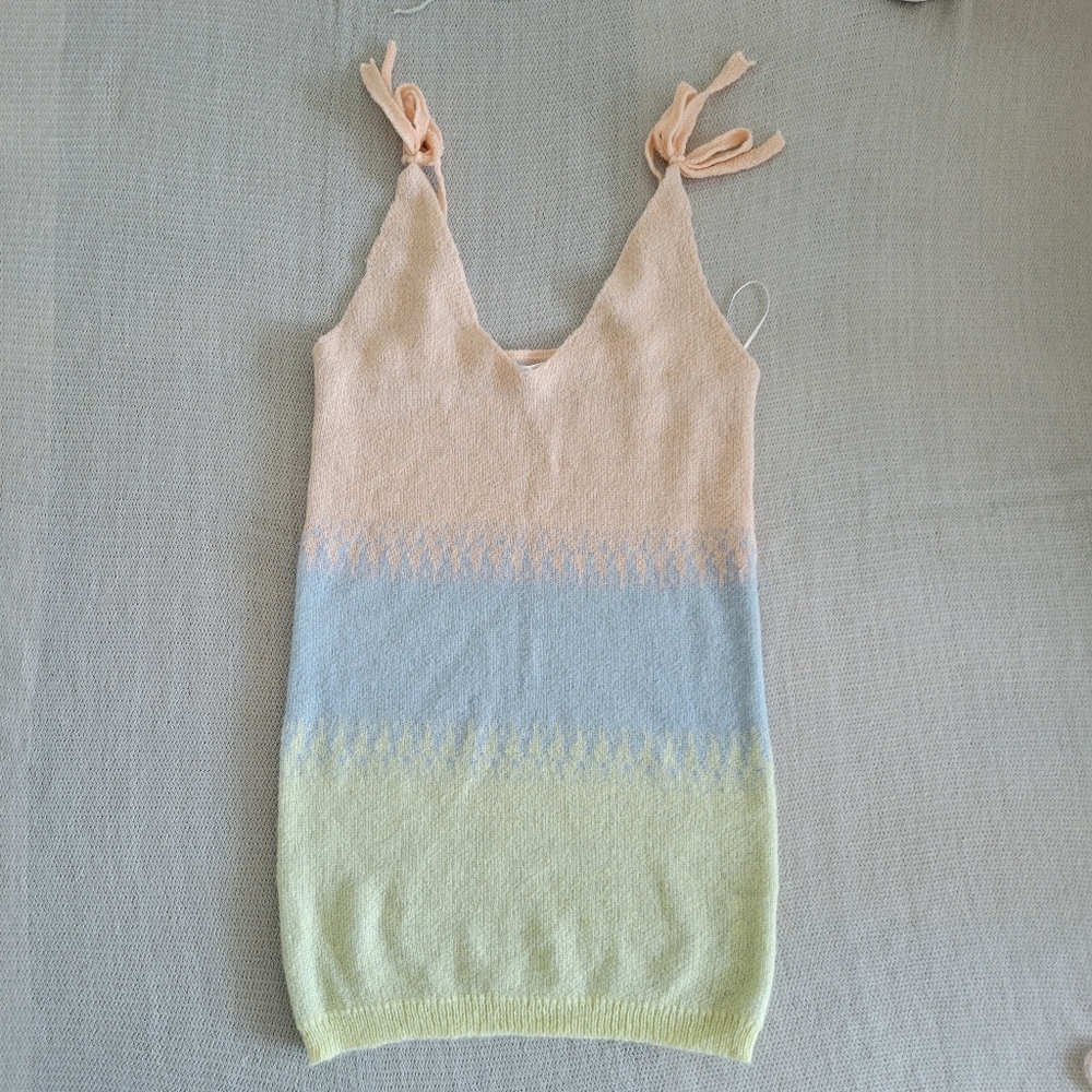 Cloud Ten Pastel knit sweater dress colorblock Bowtie v-neck mohair Size small